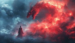 Dragon Wallpaper 4k: Red Dragon and Monk Epic Scene