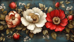 Floral Art Wallpaper: Red, White Flower Painting Art Background