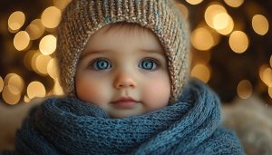 Cute Baby Wallpaper: Cozy Winter Child With Bright Eyes