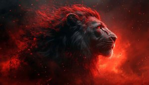 Fiery Lion Wallpaper: Red Aesthetic, 4K Animal Wallpaper for Desktop