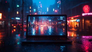 Neon City Rain Wallpaper | Rainy Night Cityscape Laptop Wallpaper