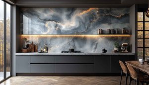 Marble Kitchen Wallpaper, Interior Design, Modern Kitchen, Home Decor