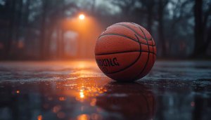 Basketball Wallpaper: Wet Court, Orange Light, Sports, 4K UHD