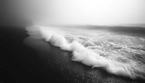 Black and White Beach Wallpaper, Ocean Wave Desktop Background 4K