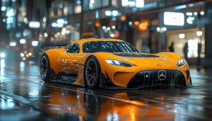 Mercedes-AMG One Car Wallpaper: Yellow Sports Car in Rain