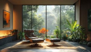 Living Room Wallpaper: Eames Chair with Nature Scenery 4K