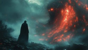 Dark Fantasy Wallpaper: Grim Reaper and Inferno Monster Art