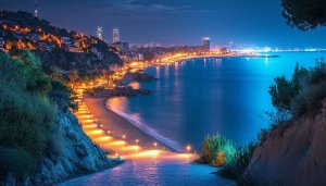 Barcelona Night Cityscape Wallpaper, Spain Beach Desktop Background