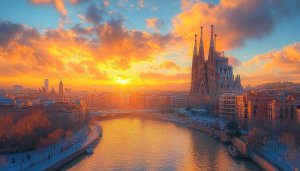Sagrada Familia Wallpaper: Barcelona Cityscape Sunrise Architecture Wallpaper HD
