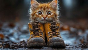 Cute Kitten Wallpaper: Adorable Cat and Boots Image for Desktop