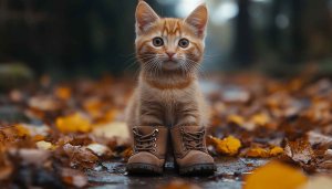 Cute Kitten Wallpaper: Autumn Cat with Boots for Desktop, Mobile