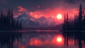 Majestic Mountain Landscape Wallpaper: Sunset Lake Scenery, 4k Resolution