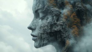 Surreal Stone Face Wallpaper: Nature Art, Landscape, Fantasy, 4k