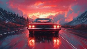 Vintage Car Wallpaper: Red Charger, Retro Automotive Aesthetic Background