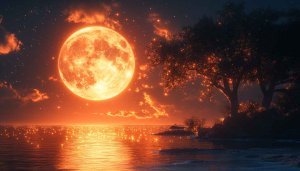 Full Moon Night Wallpaper, Glowing Sea, Landscape Scenery 4K