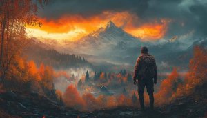 Autumn Mountain Hiker Wallpaper, Scenic Landscape Wallpaper, 4k Wallpaper