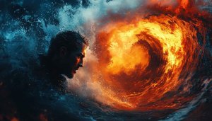 Dual Nature wallpaper: Fire and Water Abstract Art 4K Wallpaper