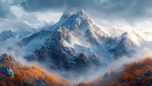 Stunning Mountain Wallpaper: Snowy Peaks and Autumnal Forest Scenery