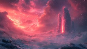 Fantasy Sky Wallpaper - Aurora Borealis Landscape - Tower Background