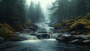 Waterfall Wallpaper: Forest Landscape, Nature Scenery Wallpaper, Desktop Background