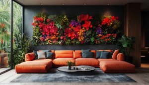 Floral Living Room Wallpaper: Modern Interior Design, 4K, Desktop