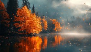 Autumn Lake Wallpaper: 4K Fall Season Nature Landscape Background