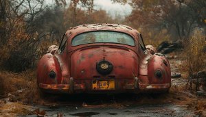 Vintage Red Car Wallpaper, Abandoned Vehicle, 4K Resolution, Auto Wallpaper