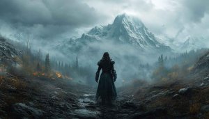 Warrior Woman Mountain Landscape Wallpaper, Adventure Art, Fantasy Scenery