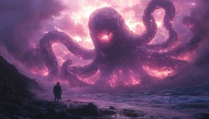 Cthulhu Wallpaper, Lovecraftian Horror, Fantasy Wallpaper, Purple Tentacle Wallpaper