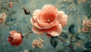 Peach Rose Flower Painting Wallpaper 4k, Aesthetic Floral Backgrounds