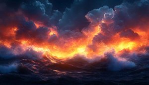Ocean Wave Fire Wallpaper, Sea Storm 4K Desktop Wallpaper
