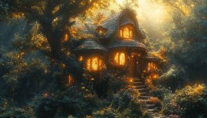 Enchanted Cottagecore Wallpaper, Fantasy House Wallpaper, Cottagecore Aesthetic Wallpaper