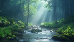 Mystical Forest Stream Wallpaper, Nature Landscape 4k Wallpaper