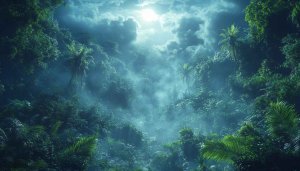 Mystical Jungle Wallpaper: Lush Tropical Forest Scene for Desktop