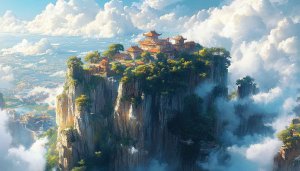 Oriental Architecture Wallpaper, Mountain Scenery Wallpaper, Cloud Sky Wallpaper