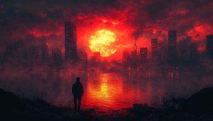 Red Cityscape Wallpaper: Dark Fantasy Cityscape 4K Sunset Views