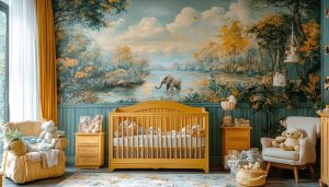 Nursery Wallpaper: Elephant River Scenery, Baby Room Decor Ideas