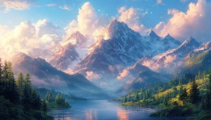 Majestic Mountain Lake Wallpaper, Nature Scenery for Desktop Background