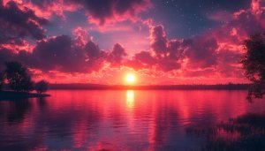 Sunset Lake Wallpaper: Nature, Sky, Red Sky 4K Wallpaper