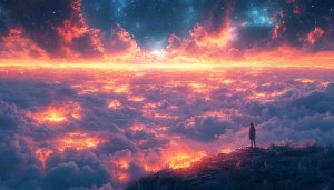 Dreamy Sky Wallpaper: Girl, Cloudscape, Starry Night for Desktop