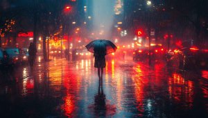 Rainy Night City Street Wallpaper, Umbrella, Reflections 4K