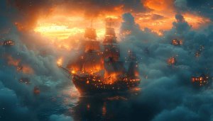 Pirate Ship Wallpaper, Ocean Sunset, Fantasy Ship Wallpaper HD