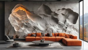 Modern Interior Wallpaper: Mountain Texture 4K, Living Room Design