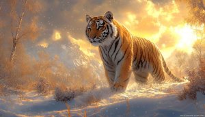 Majestic Tiger Wallpaper: Snowy Mountain Winter Scenery 4K