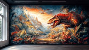Dinosaur Wallpaper: Tyrannosaurus Rex Jungle Landscape Art for Desktop