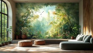 Green Forest Painting Wallpaper - Nature Landscape Wall Decor Art