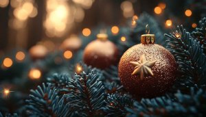 Christmas Wallpaper: Festive Ornaments and Pine Branches for Holidays