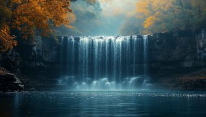 Waterfall Wallpaper: Scenic Autumn Landscape for Desktop Background