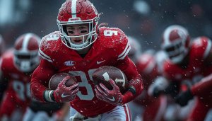 American Football Wallpaper: Player in Action during Snowy Weather