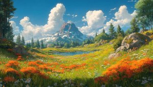 Mountain Landscape Wallpaper: Nature, Meadow, Sky, Flowers, 4K Wallpaper